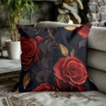 Red Rose and Gold Leaf Throw Pillows